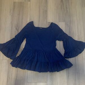 Hannah Navy Flared Sleeve Blouse Size Small